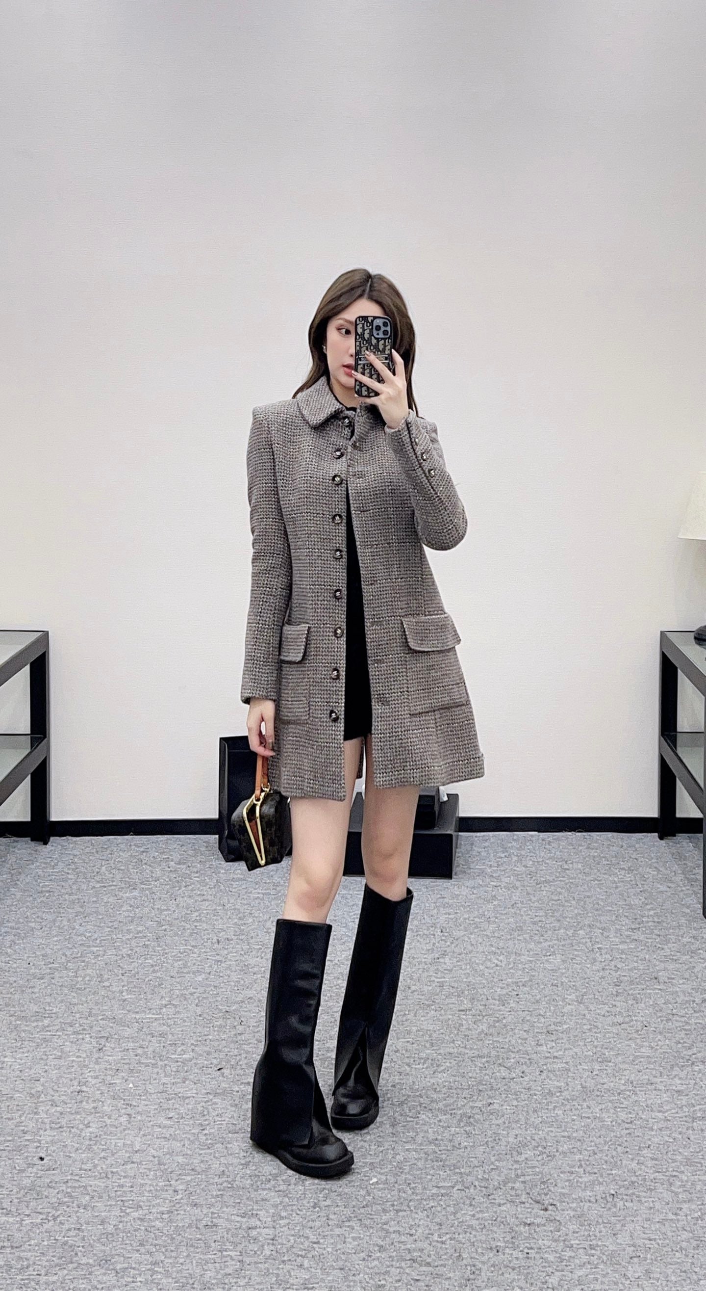 Plaid coarse woolen coat