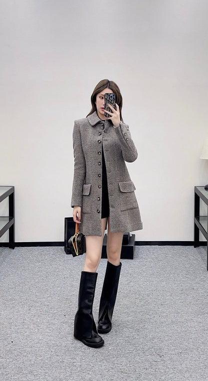 Plaid coarse woolen coat