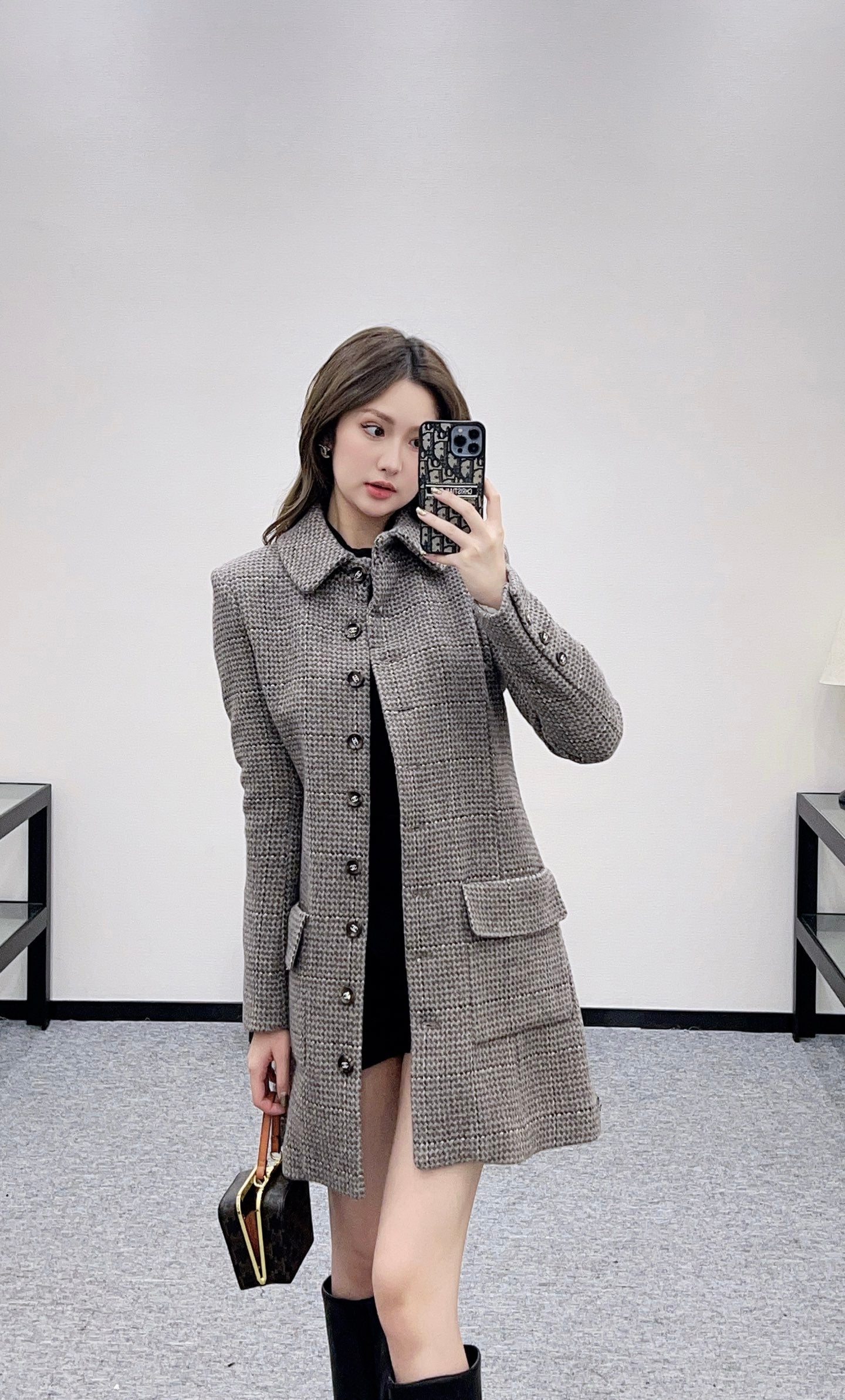 Plaid coarse woolen coat