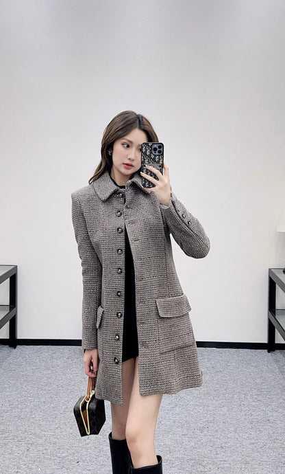 Plaid coarse woolen coat