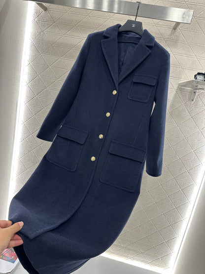 Front shoulder lapel long coat