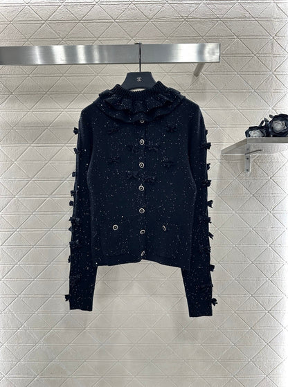 Bead bow knitted cardigan