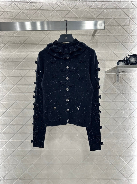 Bead bow knitted cardigan