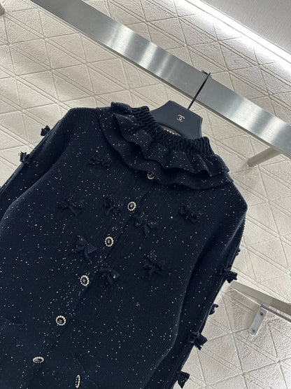 Bead bow knitted cardigan