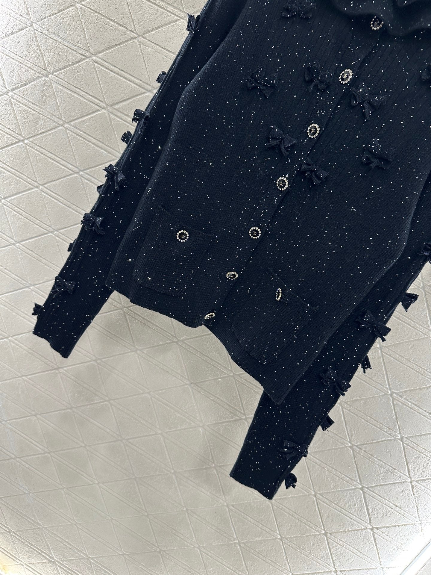 Bead bow knitted cardigan