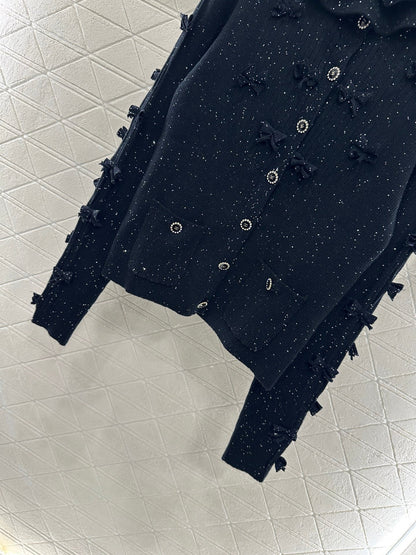 Bead bow knitted cardigan
