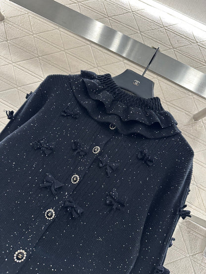 Bead bow knitted cardigan