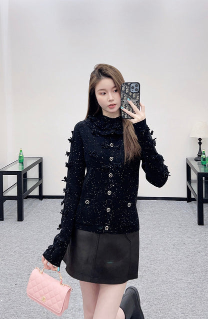 Bead bow knitted cardigan