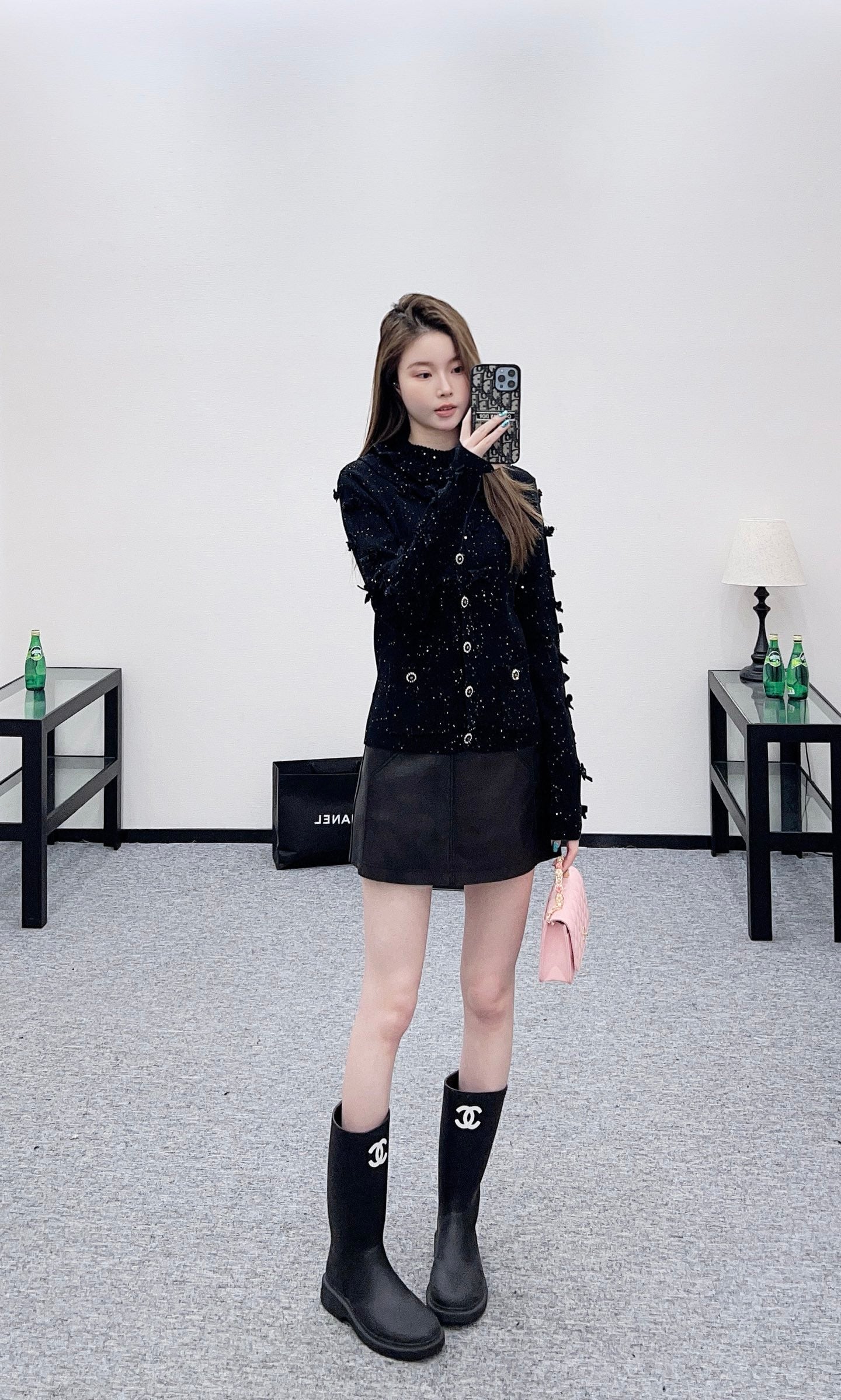 Bead bow knitted cardigan