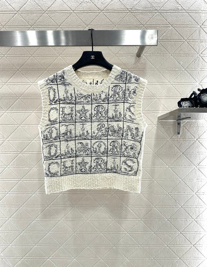 Letter jacquard knitted vest