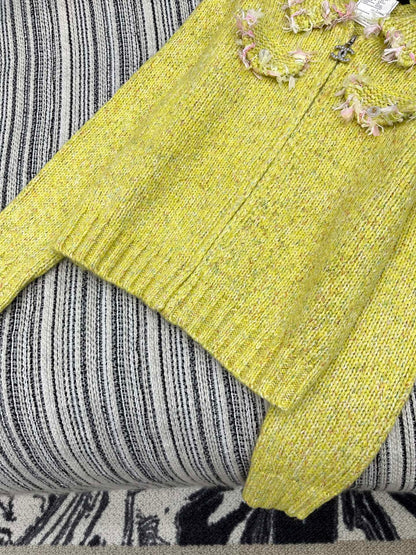 Vintage Zippered Lace-Trimmed Jacket (Brown/Yellow/Pink)