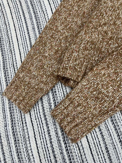 Vintage Zippered Lace-Trimmed Jacket (Brown/Yellow/Pink)