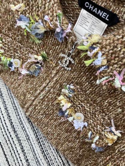 Vintage Zippered Lace-Trimmed Jacket (Brown/Yellow/Pink)