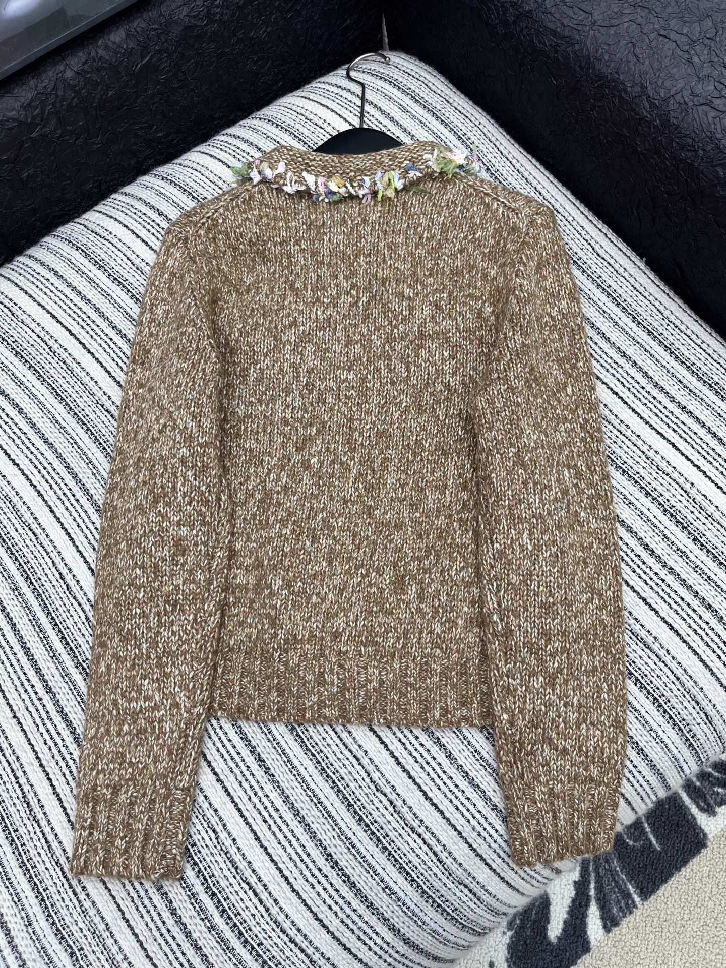 Vintage Zippered Lace-Trimmed Jacket (Brown/Yellow/Pink)