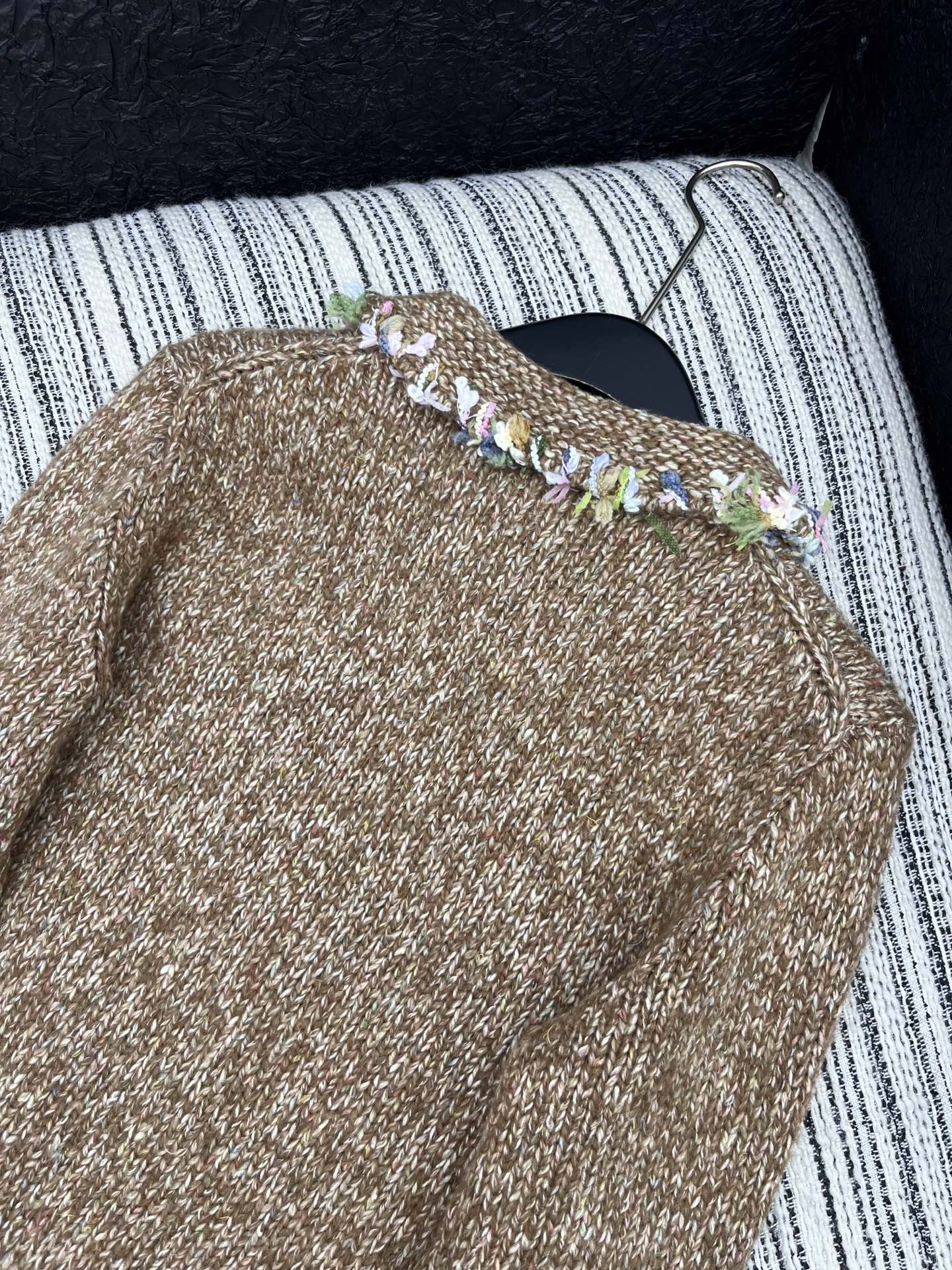 Vintage Zippered Lace-Trimmed Jacket (Brown/Yellow/Pink)