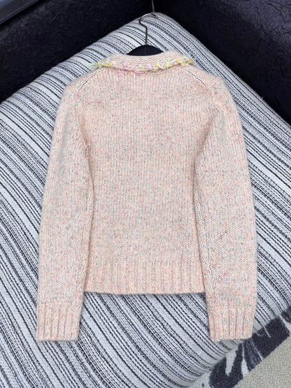 Vintage Zippered Lace-Trimmed Jacket (Brown/Yellow/Pink)