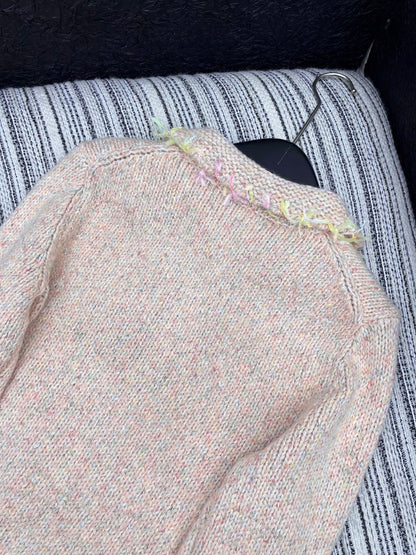 Vintage Zippered Lace-Trimmed Jacket (Brown/Yellow/Pink)