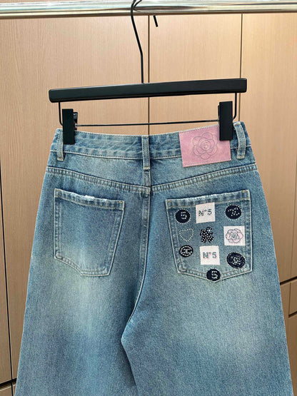 Hot-fix rhinestone jeans