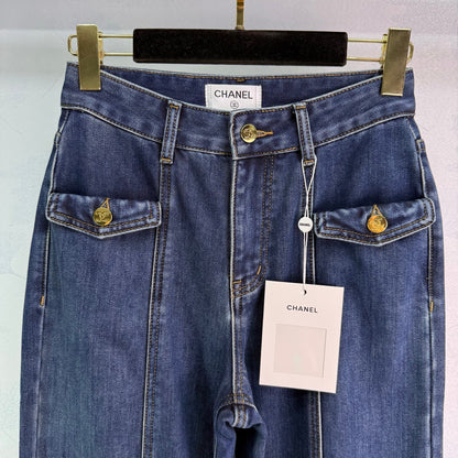 New style straight leg jeans with gold buttons