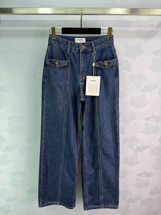 New style straight leg jeans with gold buttons
