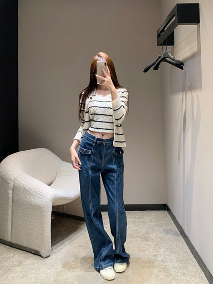 New style straight leg jeans with gold buttons