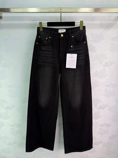 New style straight leg jeans with gold buttons