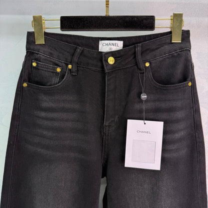 New style straight leg jeans with gold buttons