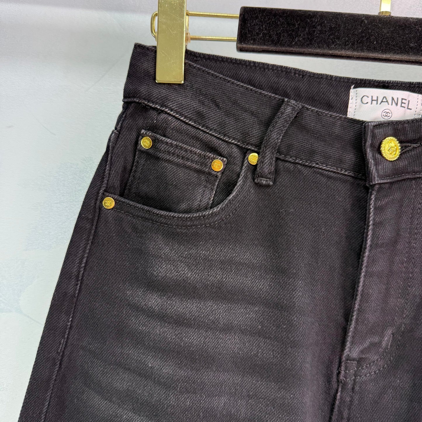 New style straight leg jeans with gold buttons