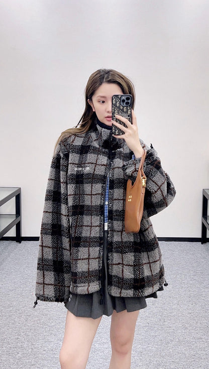 plaid plush coat