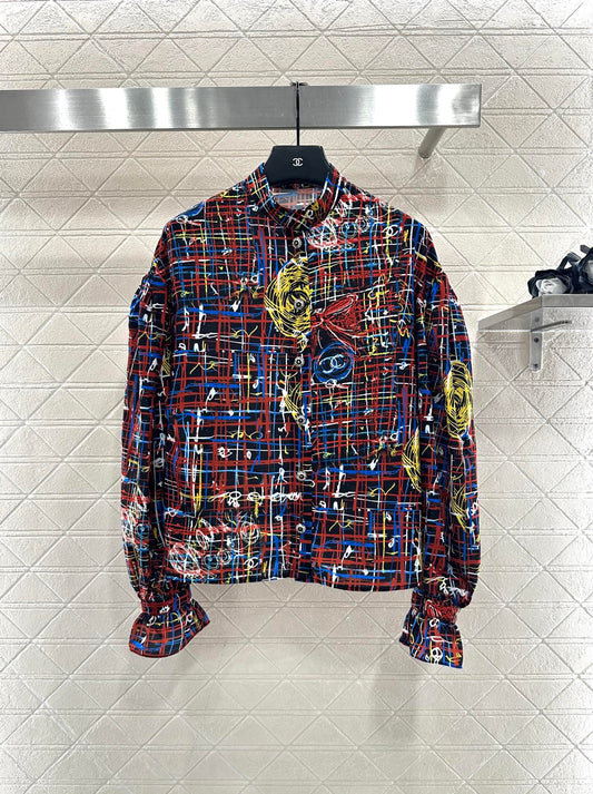 Printed lantern sleeve shirt