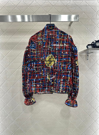 Printed lantern sleeve shirt