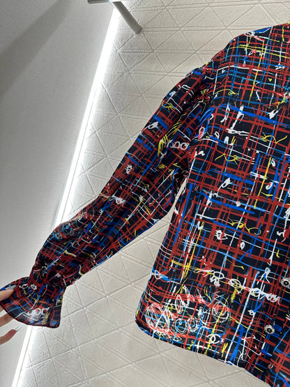 Printed lantern sleeve shirt