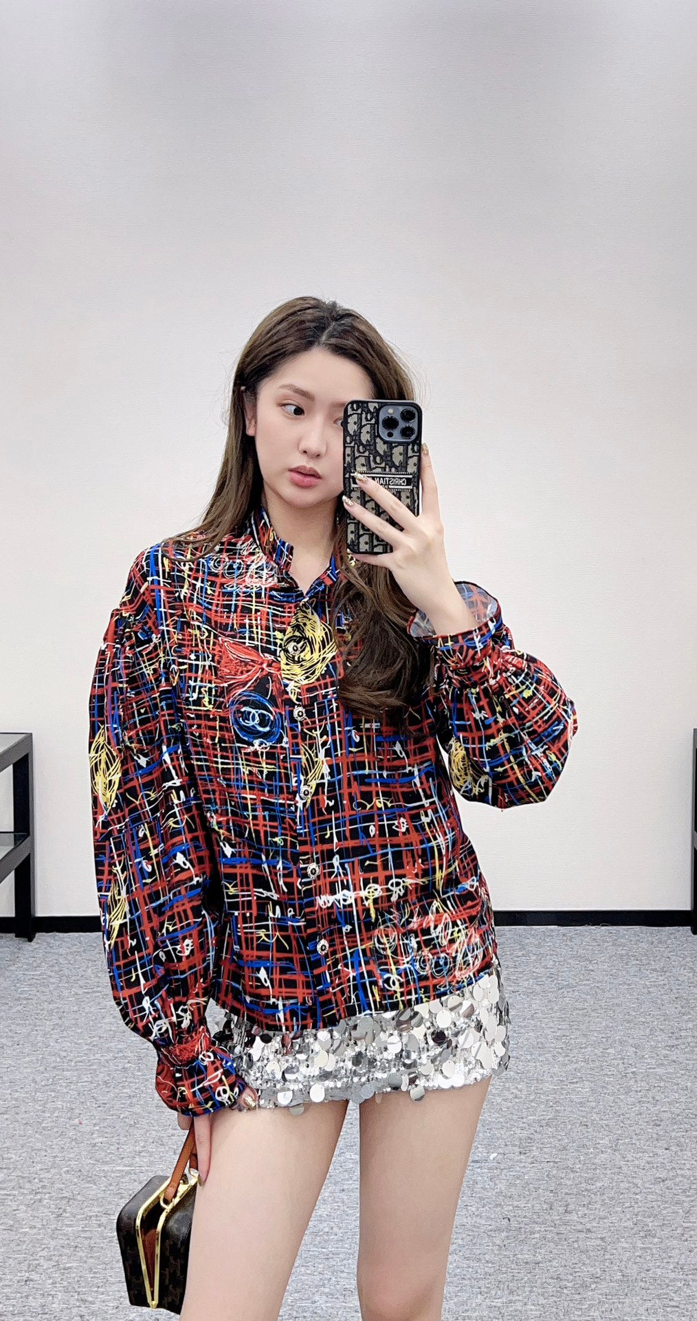 Printed lantern sleeve shirt