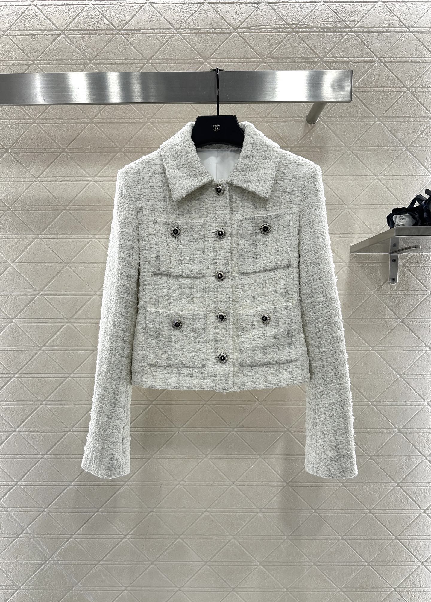 Plaid tweed collar jacket