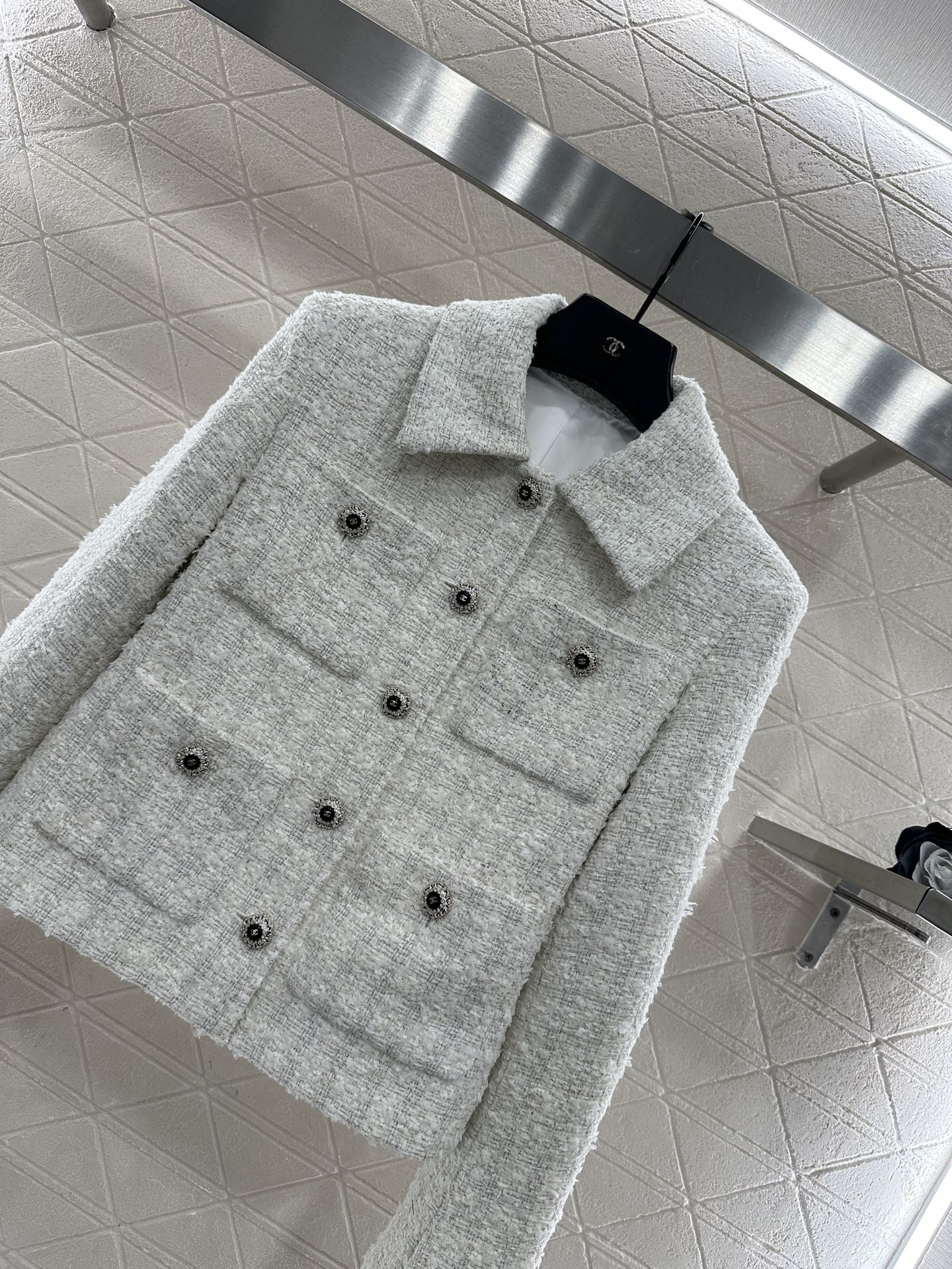 Plaid tweed collar jacket