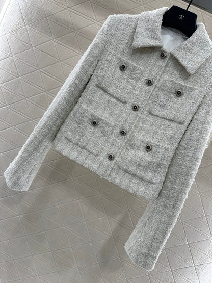 Plaid tweed collar jacket