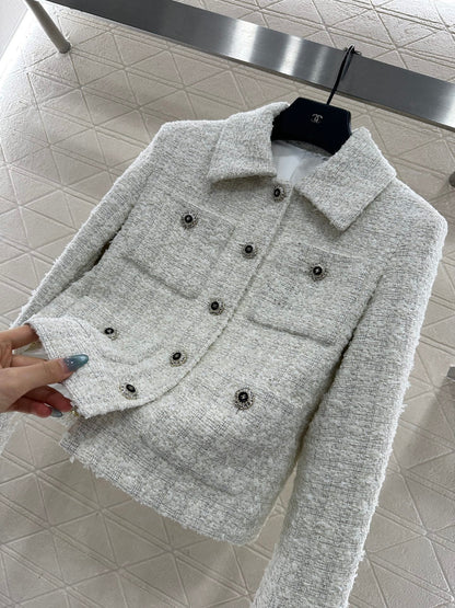 Plaid tweed collar jacket