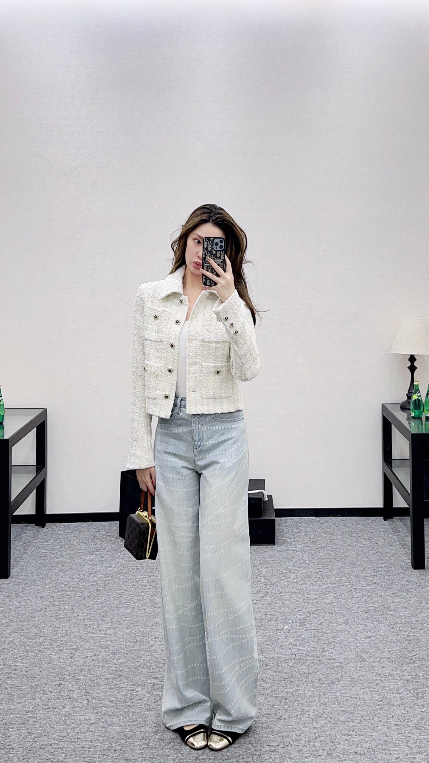 Plaid tweed collar jacket