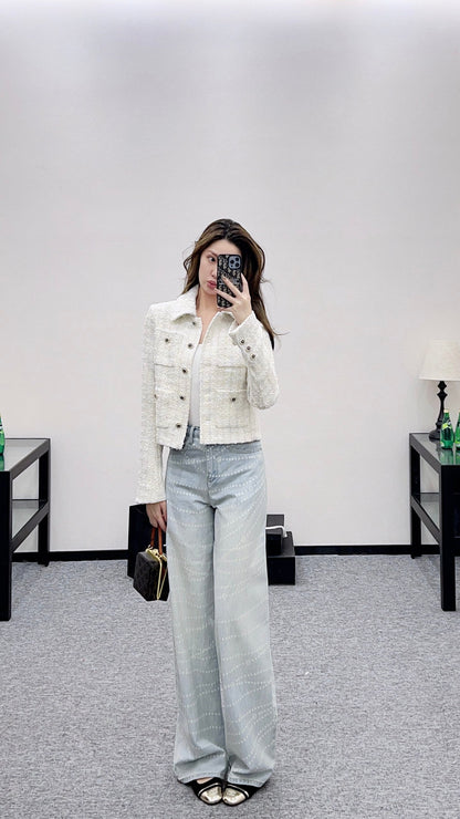 Plaid tweed collar jacket