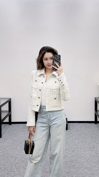 Plaid tweed collar jacket