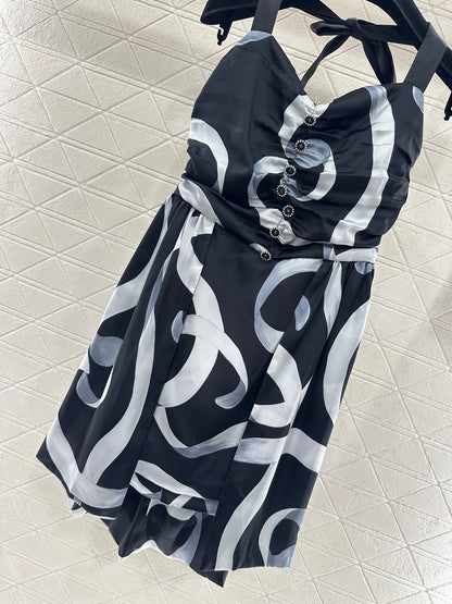 Floral print halter neck dress