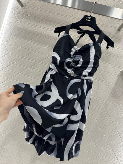 Floral print halter neck dress