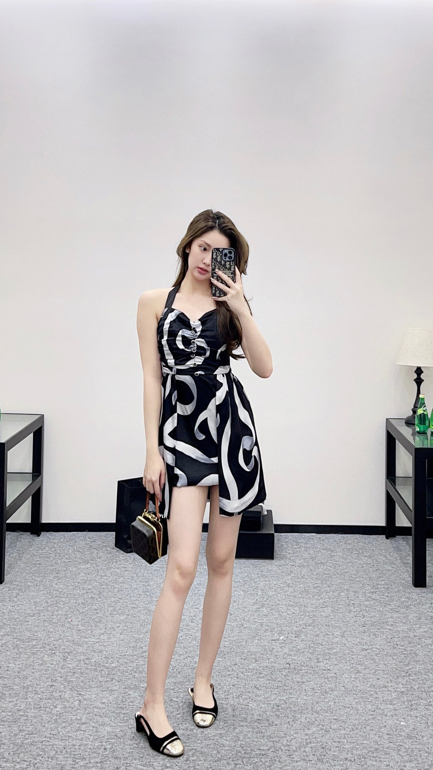 Floral print halter neck dress