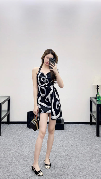 Floral print halter neck dress