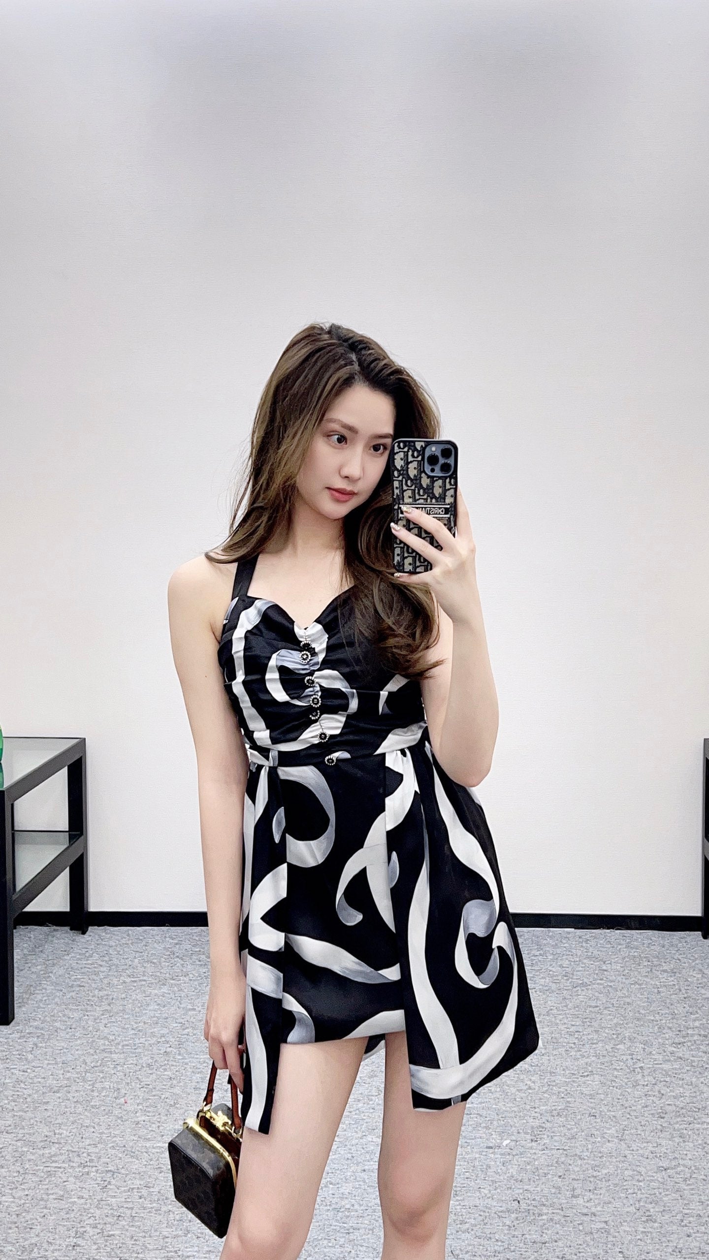 Floral print halter neck dress