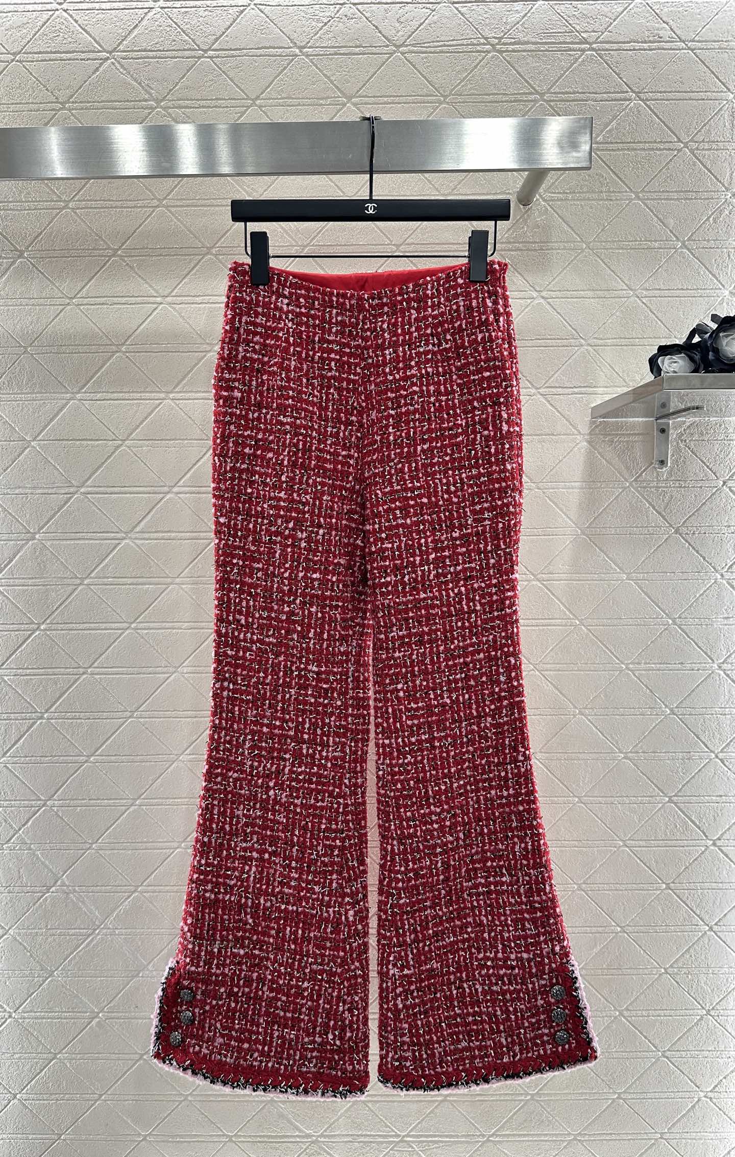 High-waisted woven flared trousers