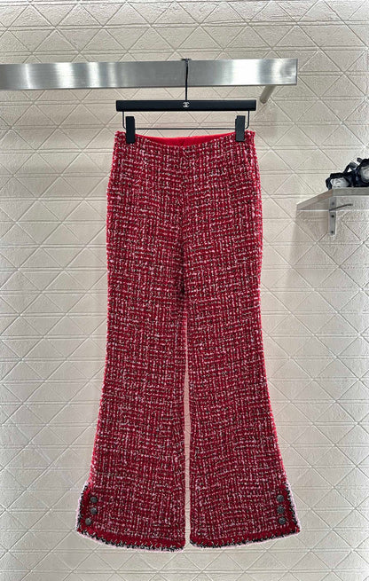 High-waisted woven flared trousers
