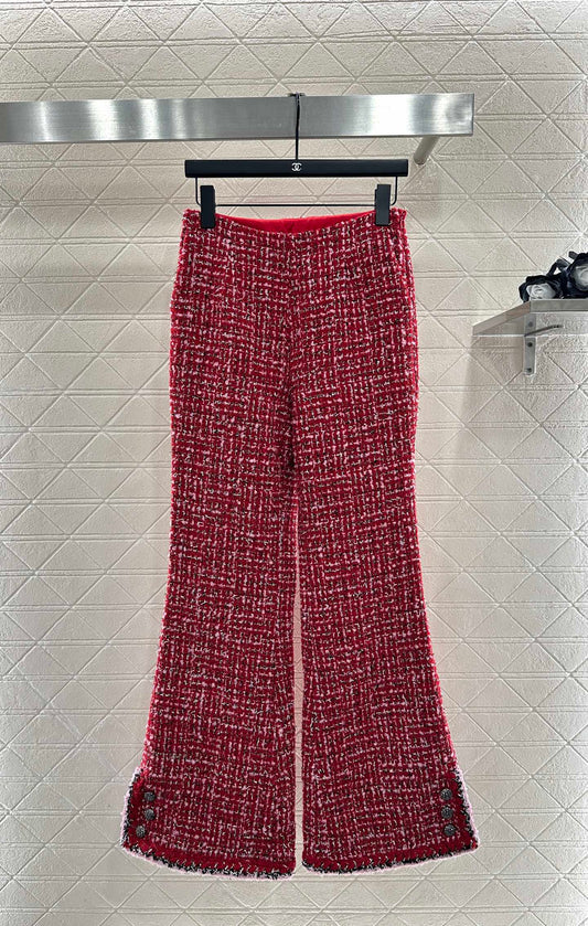 High-waisted woven flared trousers