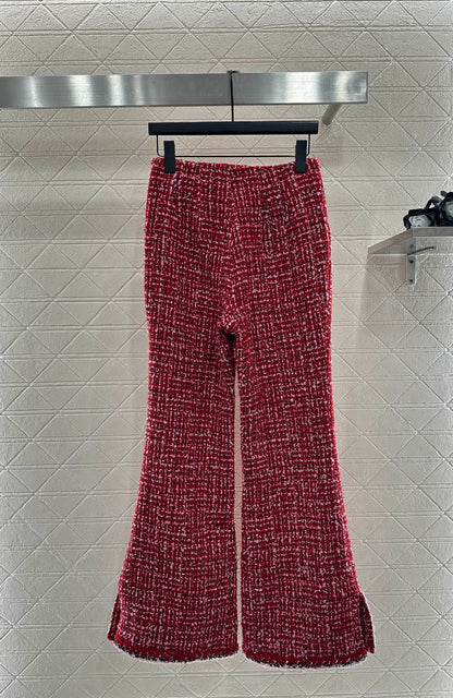 High-waisted woven flared trousers