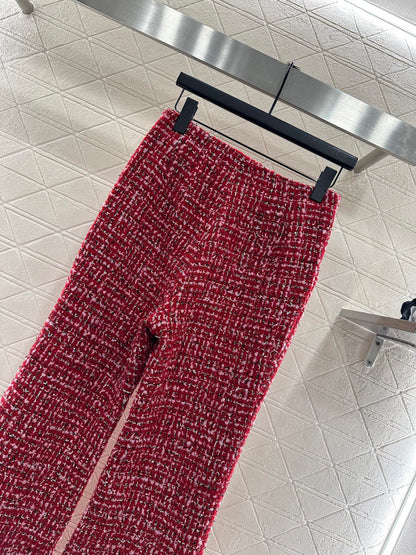 High-waisted woven flared trousers